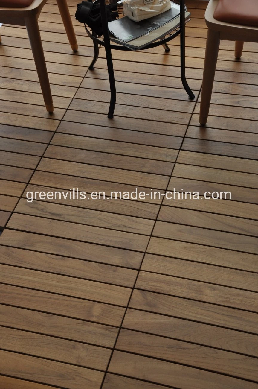 Guangzhou DIY Interlocking Deck Tiles Waterproof Burma Teak Solid Wood Outdoor Garden Path Decking Tiles